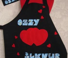 valentine special chef cap oven glove and double sided apron great gift new personalized text is written