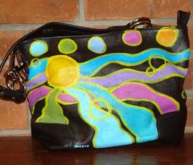 Hand Painted Handbag Purse Shoulder Bag Hobo Bag Funky Abstract Painting