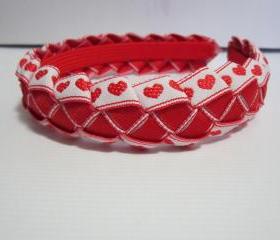 Red hearts woven ribbon headband for girls
