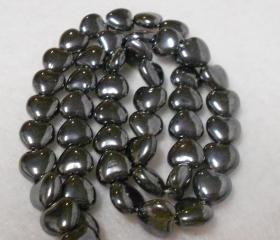 Valentine Beads Hematite Glass Heart Beads