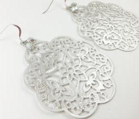 Sterling Silver Earrings Silver Filigree Boho Chic Large Statement Jewelry Metal