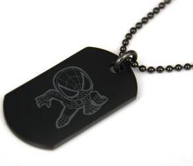 Cute Spiderman Black coated Stainless Steel Dog Tag Necklace