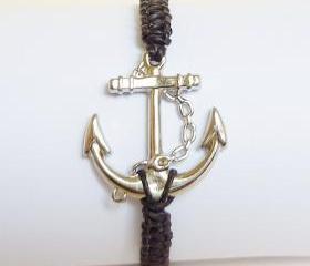  Silver Anchor Bracelet - Gift under 15 - Gift for Him - Unisex - Black Wax Cord Bracelet - Friendship Bracelet
