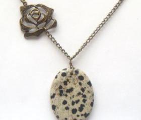 Antiqued Brass Rose Dalmatian Necklace