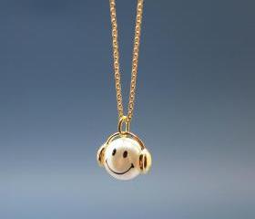 Music is my life smile man charm pendant Necklace in gold