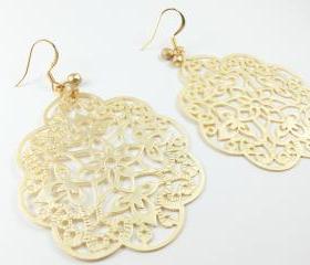 Gold Filigree Earrings Boho Chic Large Statement Jewelry Bold Metal