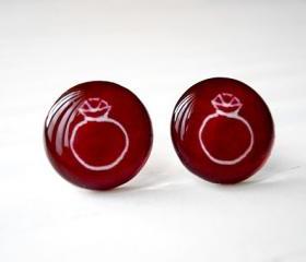 Diamond Earring Studs Posts in red white, Diamond Ring,love