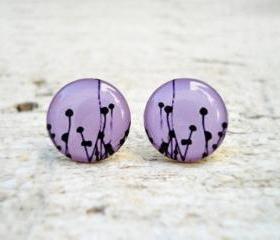 Dandelion Earrings Studs in Lilac, Gift fof Her