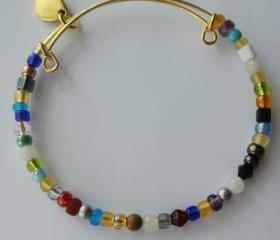 Expandable Bangle Bracelet - Eclectic Mixed Glass, Crystal, Gemstone, Metal and Wood Beads