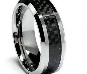 Tungsten wedding band ' FREE ENGRAVING ', Carbon Fiber MMTR124 8mm Tungsten Carbide engagement ring