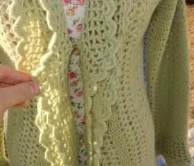  Ready to ship /GORGEOUS Handmade Hand crochet Victorian Style Layered Green Cardigan/ Size S/M and Large