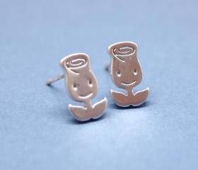 cute tulip post earrings in silver