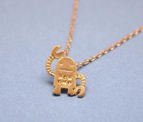 unique robot pendant necklace in gold