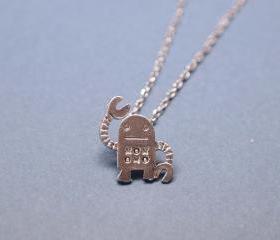 unique robot pendant necklace in silver