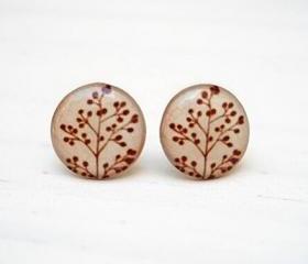 Oatmeal Branch earrings, Brown Beige earring studs, Gift Bridesmaids