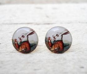 Alice Rabbit in Wonderland Stud Earrings, Ear Posts, Vintage Story Earrings, Everyday Jewelry
