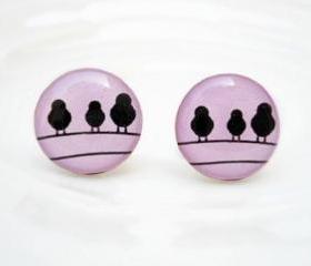 Little Lilac Bird Earrings, Ear Studs Posts 