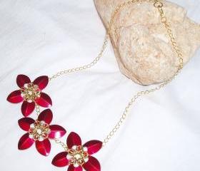 Scale Maille Flower Necklace Handmade Gemstone Jewelry