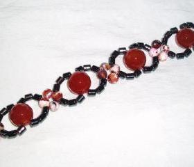 Agate and Carnelian Haematite Bracelet Handmade Jewelry gift ideas