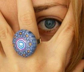 Blue Ring Whirl and Flowers
