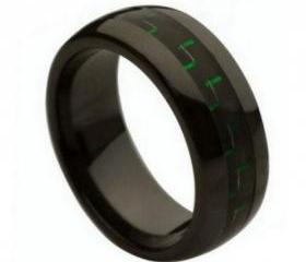 Ceramic Ring 'FREE ENGRAVING' Wedding Green & Black carbon fiber Band MMCR236 8mm Black Ceramic engagement ring