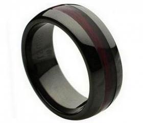 Ceramic Ring 'FREE ENGRAVING' Wedding Burgundy Wood Inlay Band MMCR240 8mm Black Ceramic engagement ring