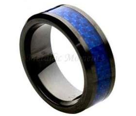 Ceramic Ring 'FREE ENGRAVING' Wedding Blue carbon fiber Band MMCR244 8mm Black Ceramic engagement ring