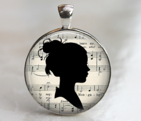 mysterious woman silhouette black shadow glass necklace or keychain