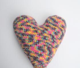 Large Crochet Heart Accent Pillow Cushion plush heart, ready to ship.