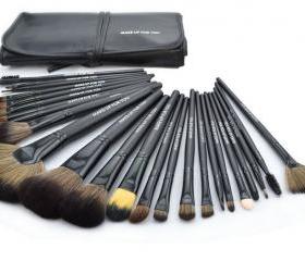 High Quality 24 pcs/set Makeup Brush Cosmetic set Kit Packed in high quality Leather Case - Black