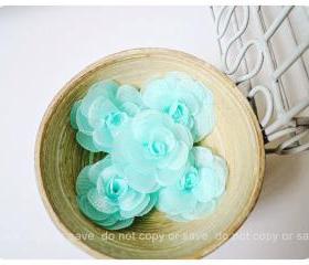 6 Aqua Mist Satin Organza flowers 