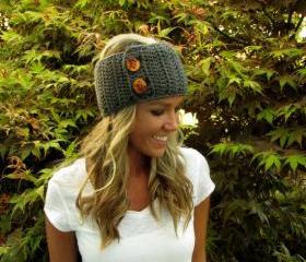 Charcoal Gray Head Wrap With Reclaimed Wood Buttons