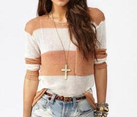 Orange Stripe Women Knitting Sweater S/M/L VF0010o