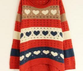 Orange Loose Women Knitting Sweater One Size VF0011o
