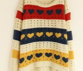 White Loose Women Knitting Sweater One Size VF0011w