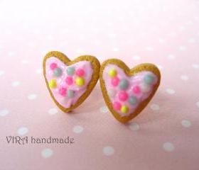Kawaii heart shape frosted cookie ear studs