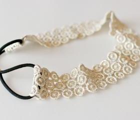 metallic vintage gold circle lace elastic headband
