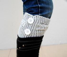 Light Grey Boot Toppers, Light Gray Boot Cuffs, with White Button, Knit Boot Cyfff,Knit Boot Toppers, Accessories
