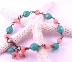 Vintage Style Aqua and Pink Bracelet