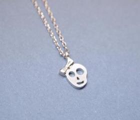 Princess Skull with bow charm pendant necklace in matte silver