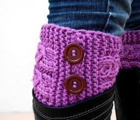 Fuchsia Boot Toppers,Fuchsia Boot Cuffs,with Brown Button,Knit Boot Toppers, Knit Boot Cuffs, Accessories