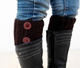 Brown Boot Toppers, Brown Boot Cuffs,Clasp Brown Button, Knit Boot Toppers, Knit Boot Cuffs,Accessories