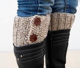 Beige Brown Boot Toppers, Beige Brown Boot Cuffs,Clasp Brown Button,Knit Boot Toppers, Knit Boot Cuffs, Accessories