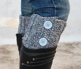 Grey/Gray Boot Toppers, Grey/Gray Boot Cuffs,Clasp LightCyan Button, Knit Boot Toppers, Knit Boot Cufft,Accessories