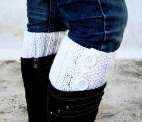 White Boot Toppers,White Boot Cuffs,Clasp White Button,Knit Boot Toppers, Knit Boot Cuffs, Accessories