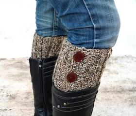 Brown Beige Boot Toppers, Brown Beige Boot Cuffs,Clasp Brown Button,Knit Boot Toppers, Knit Boot Cuffs, Accessories
