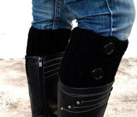 Black Boot Toppers, Black Boot Cuffs,Clasp Black Button,Knit Boot Toppers, Knit Boot Toppers, Accessories