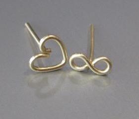 Tiny Sterling Silver Infinity Earrings, Infinity Studs, Infinity Post, Stud Earrings, Heart Earrings, Gold Infinity Earrings