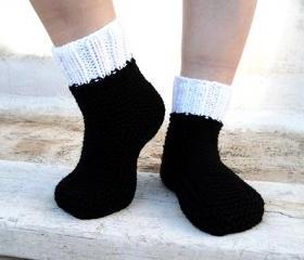 White and Black Slippers,Knit Slippers, House Slippers,Unisex, Socks