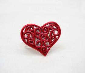 Red Heart Ring, Jewelry for her, Adjustable Ring, Under 20